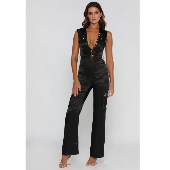 Meshki Pants - JADA SATIN JUMPSUIT - BLACK Meshki Pants - JADA SATIN JUMPSUIT - BLACK